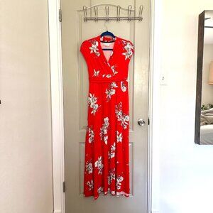 Soma Red Floral Sleeveless Maxi Dress, Size Medium